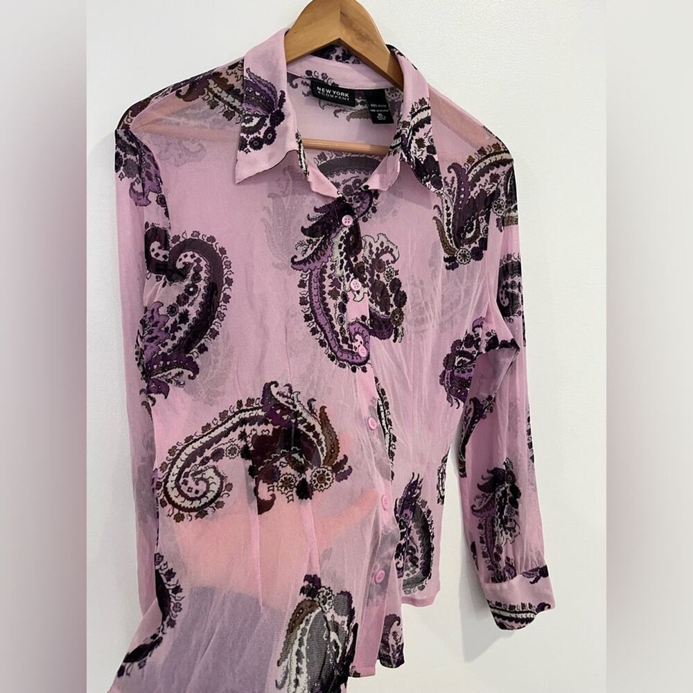 New York & Company Sheer Paisley Button Down Blouse XL Y2K Retro - Picture 4 of 8